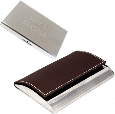 

Stealodeal |Combo of 2|Unisex Brown Leather Coated Steel With Y So Serious Metal Silver 15 Card Holder(Set of 2, Brown, Silver)