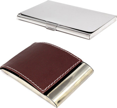 

Stealodeal |Combo of 2|Unisex Top Brown Leather Coated With Silver Steel 15 Card Holder(Set of 2, Brown, Silver)
