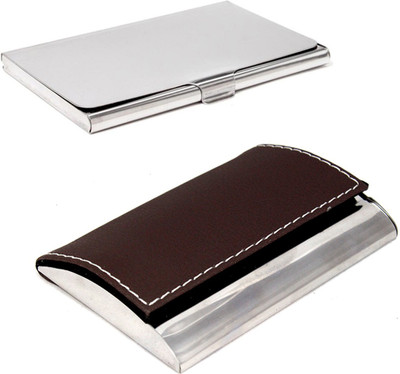 

Stealodeal |Combo of 2|Unisex Brown Leather Coated With Silver Steel 15 Card Holder(Set of 2, Brown, Silver)