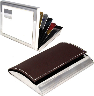 

Stealodeal |Combo of 2|Unisex Brown Leather Coated Steel With White metal 15 Card Holder(Set of 2, Brown, White)