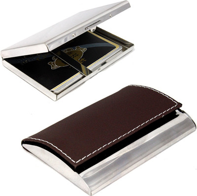 

Stealodeal |Combo of 2|Brown Steel With Clip Metal Mirror Finish 15 Card Holder(Set of 2, Brown, Silver)