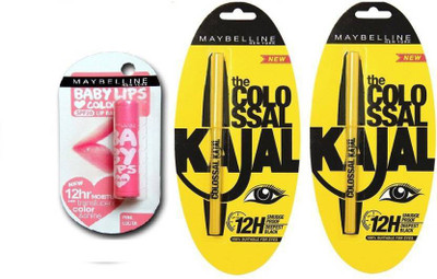 

Maybelline New york the colossal kajal (pack of 2) & maybelline babylips pink loita lipbalm(Set of 3)