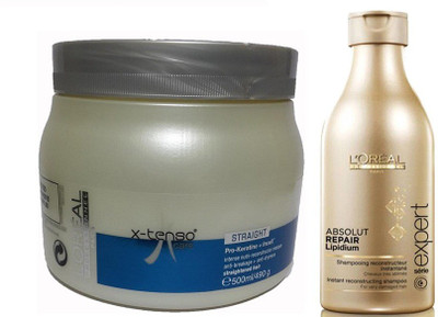 

L'Oreal Paris professionel paris x-tenso masque (490g) & loreal professionel paris absolute repair shampoo(250ml)(Set of 2)