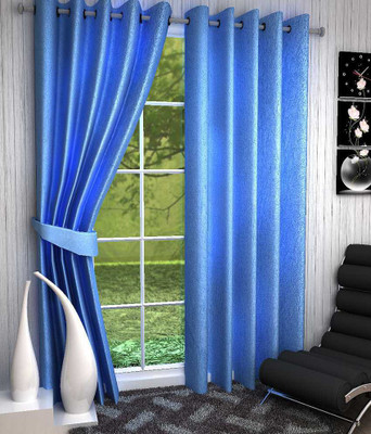 

M DECOR 213 cm (18 ft) Polyester Door Curtain (Pack Of 2)(Floral, Light Blue)