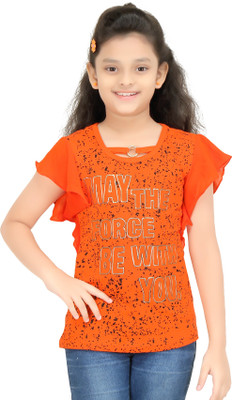 

N Twenty Girls Party Hosiery A-line Top(Orange, Pack of 1