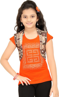 

N Twenty Girls Party Hosiery A-line Top(Orange, Pack of 1