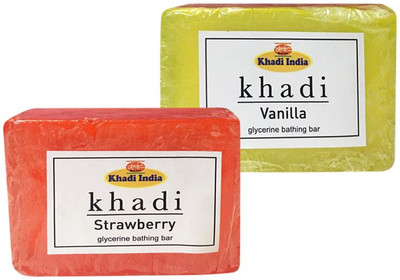 

Kangra Valley Khadi Glycerine Bathing Bar, 125g each (Pack of 2) - Strawberry, Vanilla(125 g)
