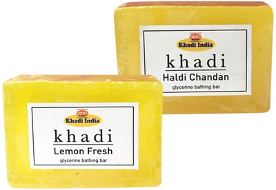 

Kangra Valley Khadi Glycerine Bathing Bar, 125g each (Pack of 2) - Lemon Fresh, Haldi Chandan(125 g)