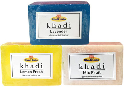 

Kangra Valley Khadi Glycerine Bathing Bar, 125g each (Pack of 3) - Lavender, Lemon Fresh, Mix Fruit(125 g)