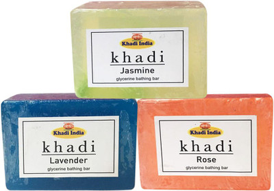 

Kangra Valley Khadi Glycerine Bathing Bar, 125g each (Pack of 3) - Jasmine, Lavender, Rose(125 g)