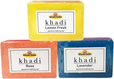 

Kangra Valley Khadi Glycerine Bathing Bar, 125g each (Pack of 3) - Lemon Fresh, Rose, Lavender(125 g)