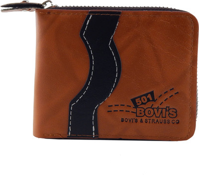

Bovis Men Tan, Black Genuine Leather, Fabric Wallet(5 Card Slots), Black;tan