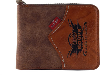 

Bovis Men Khaki, Tan Genuine Leather, Fabric Wallet(5 Card Slots)