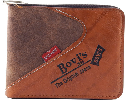 

Bovis Men Khaki, Tan Genuine Leather, Fabric Wallet(5 Card Slots)