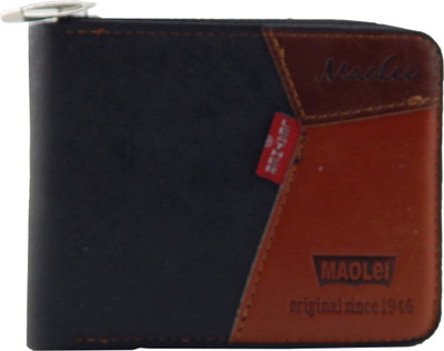 

MAOLEI Men Black, Tan Genuine Leather, Fabric Wallet(4 Card Slots)