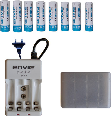 

ENVIE AA 2800 MA RECHARGEABLE (8 PCS.) + CASE (1 PC.) + ECR4 (1PC.) Camera Battery Charger(Green, White)