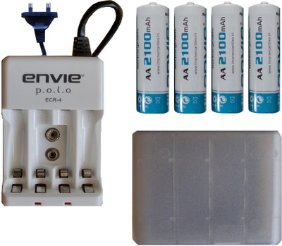 

ENVIE AA 2100 MA RECHARGEABLE (4 PCS.) + CASE (1 PC.) + ECR4 (1PC.) Camera Battery Charger(White, Blue)