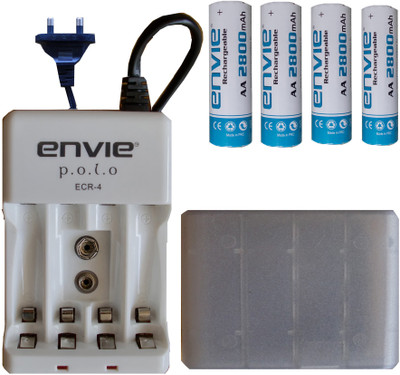 

ENVIE AA 2800 MA RECHARGEABLE (4 PCS.) + CASE (1 PC.) + ECR4 (1PC.) Camera Battery Charger(Green, White)