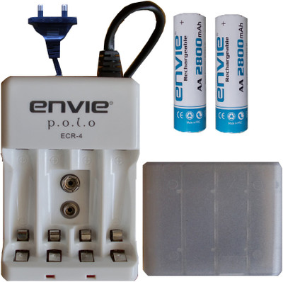 

ENVIE AA 2800 MA RECHARGEABLE (2 PCS.) + CASE (1 PC.) + ECR4 (1PC.) Camera Battery Charger(Green, White)
