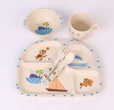 

EZ Life EZ Life Kids Rectangle Dining Set - Eco Friendly Bamboo -5 Pieces - Sea World Pack of 5 Dinner Set(Bamboo)