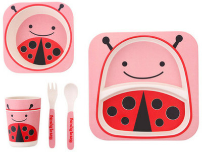 

EZ Life EZ Life Kids Dining Set - Eco Friendly Bamboo -5 Pieces - Ladybird Pack of 5 Dinner Set(Bamboo)