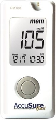 

AccuSure BKM & SONS Gold Glucose Monitor with 10 Strips Glucometer(White)
