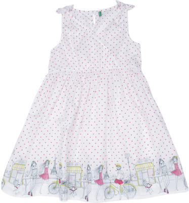 

United Colors of Benetton Girls Midi/Knee Length Casual Dress(White, Sleeveless), 901