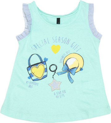United Colors of Benetton Girls Casual Cotton Tank Top(Blue, Pack of 1)