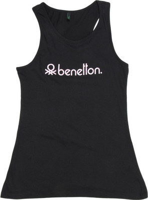 

United Colors of Benetton Girls Casual Cotton Tank Top(Black, Pack of 1, 100
