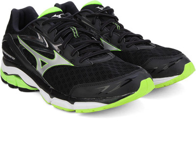 

Mizuno WAVE INSPIRE  Running Shoes For Men(Black, Black / silver / safety yellow