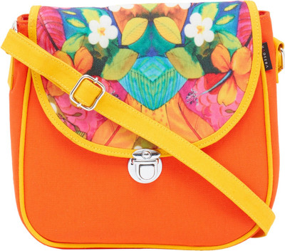 HAQEEBA Women Casual Orange Canvas Sling Bag