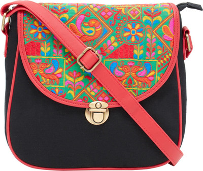 

HAQEEBA Women Casual Black Canvas Sling Bag