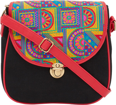 

HAQEEBA Women Casual Black Canvas Sling Bag