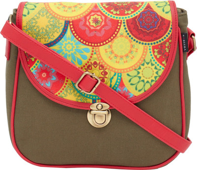 

HAQEEBA Women Casual Khaki Canvas Sling Bag