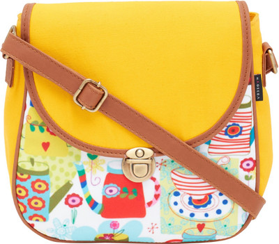 

HAQEEBA Women Casual Yellow Canvas Sling Bag