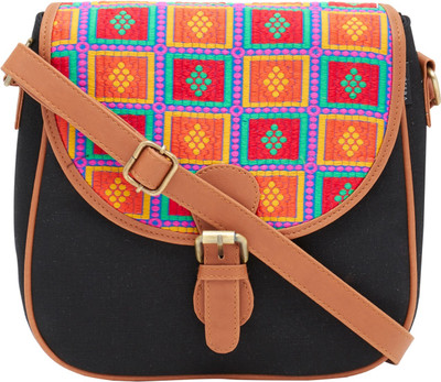 

HAQEEBA Women Casual Black Canvas Sling Bag