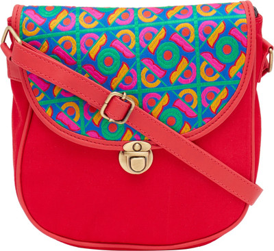 

HAQEEBA Women Casual Red Canvas Sling Bag