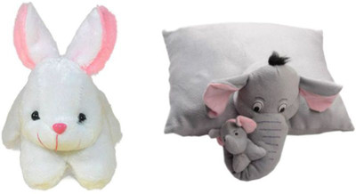

AVS Combo of Rabbit and Elephant Pillow (White - 26 cm(White, Grey), Grey;white