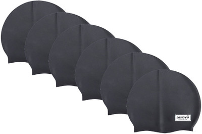 DeNovo DeNovo (Set of 6) Ecnomical Set of Silicone Swimming Caps (Black) Swimming Cap(Black, Pack of 6)