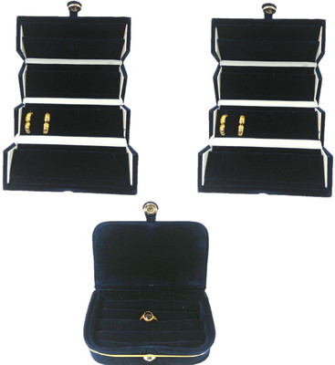 

Addyz combo of 2 Earring and 1 Ring Box Jewellery Vanity Box(Navy Blue)