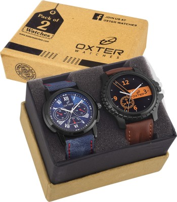 Oxter Expedition-7602 Blue And Brown Combo Analog Watch  - For Men   Watches  (Oxter)