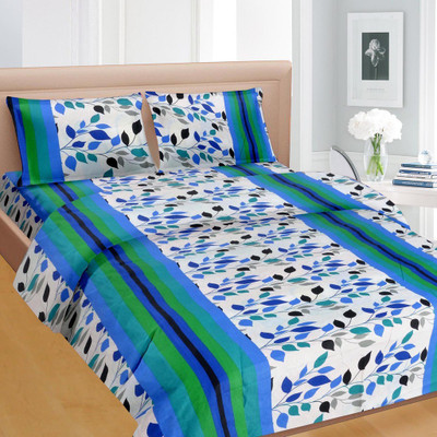 

Cortina 104 TC Cotton Double Floral Bedsheet(Pack of 1, Blue)