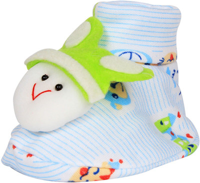 

Ole Baby Cute Faces Plush Soft Organic Cotton 3d Ole Toons 0-9 Months Booties(Toe to Heel Length - 10 cm Blue)