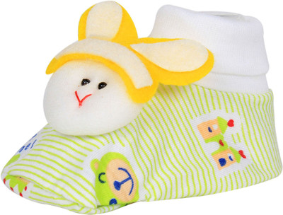

Ole Baby Cute Faces Plush Soft Organic Cotton 3d Ole Toons 0-9 Months Booties(Toe to Heel Length - 10 cm Green)