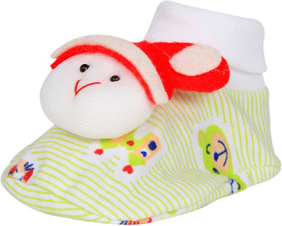 

Ole Baby Cute Faces Plush Soft Organic Cotton 3d Ole Toons 0-9 Months Booties(Toe to Heel Length - 10 cm Green)