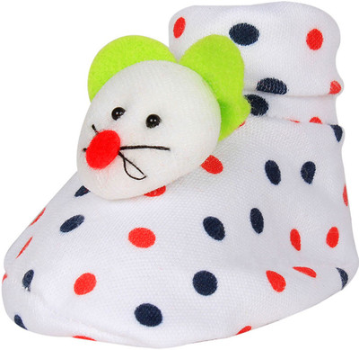 

Ole Baby Cute Faces Plush Soft Organic Cotton 3d Ole Toons 0-9 Months Booties(Toe to Heel Length - 10 cm White)