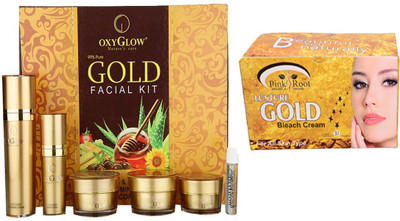 

Oxyglow GOLD FACIAL KIT 165 GM WITH PINK ROOT GOLD BLEACH 250 GM(Set of)