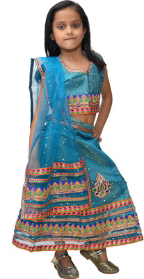 

Crux & Hunter Girls Lehenga Choli Ethnic Wear Embellished Lehenga, Choli and Dupatta Set(Blue, Pack of 1