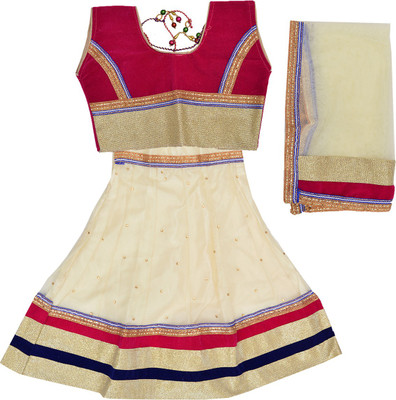 

Crux & Hunter Girls Lehenga Choli Ethnic Wear Embellished Lehenga, Choli and Dupatta Set(White, Pack of 1, Off-white
