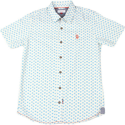

US Polo Kids Boys Printed Casual White Shirt, White;blue